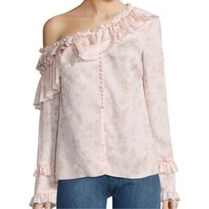 Sz 34 0 Magda Butrym Pink Floral Ruffle Off Shoulder Long Sleeve Blouse